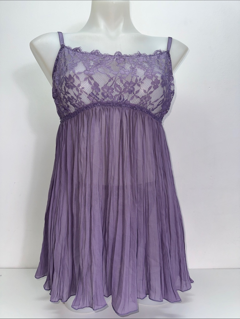 Victoria's Secret Lavender Lace-Top Chiffon Babydoll Sz XL NWT